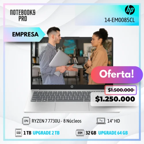 HP 14-EM0085CL - RYZEN 7 7730U - SSD 1 TB - 32 GB RAM - 14" HD - 8 Núcleos
