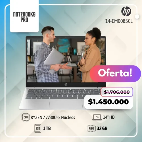 HP 14-EM0085CL - RYZEN 7 7730U - SSD 1 TB - 32 GB RAM - 14" HD - 8 Núcleos