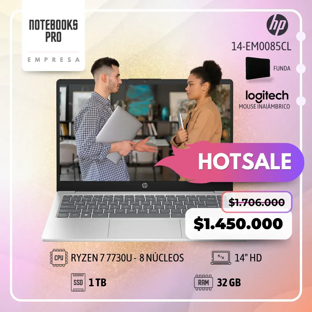 HP 14-EM0085CL - RYZEN 7 7730U - SSD 1 TB - 32 GB RAM - 14" HD - 8 Núcleos