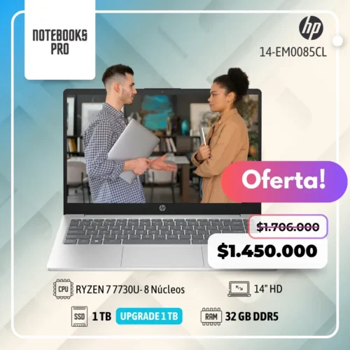 HP 14-EM0085CL - RYZEN 7 7730U - SSD 1 TB - 32 GB RAM - 14" HD - 8 Núcleos