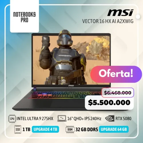 MSI VECTOR 16 HX AI A2XWIG - ULTRA 9 275HX - SSD 1 TB - 32 GB RAM DDR5 - RTX 5080 - 16" QHD+ IPS 240Hz