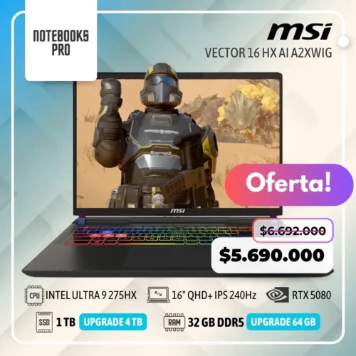 MSI VECTOR 16 HX AI A2XWIG - ULTRA 9 275HX - SSD 1 TB - 32 GB RAM DDR5 - RTX 5080 - 16" QHD+ IPS 240Hz