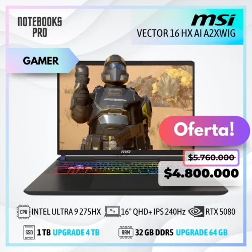 MSI VECTOR 16 HX AI A2XWIG - ULTRA 9 275HX - SSD 1 TB - 32 GB RAM DDR5 - RTX 5080 - 16" QHD+ IPS 240Hz
