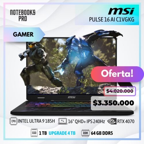 MSI PULSE 16 AI C1VGKG - Intel Core ULTRA 9 185H - SSD 1 TB - 64 GB RAM DDR5 - 16" QHD+ IPS 240Hz - RTX 4070