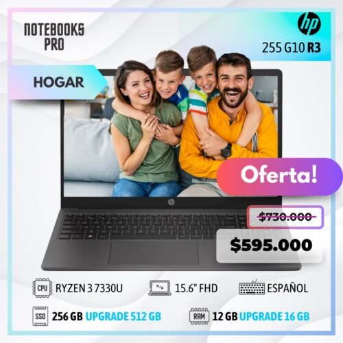 HP 255 G10 - RYZEN 3 7330U - SSD 256 GB - 12 GB RAM - 15.6" HD - Teclado Español - 4 núcleos