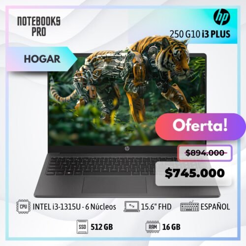 HP 250 G10 PLUS - i3-1315U - SSD 512 GB - 16 GB RAM - 15.6" HD - Teclado Español - 6 núcleos