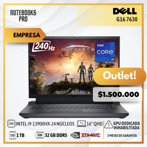 (OUTLET) DELL G16 7630 - i9-13900HX - SSD 1TB - 32 GB RAM DDR5 - 16" QHD+ 240hz - RTX 4070 - Teclado retroiluminado