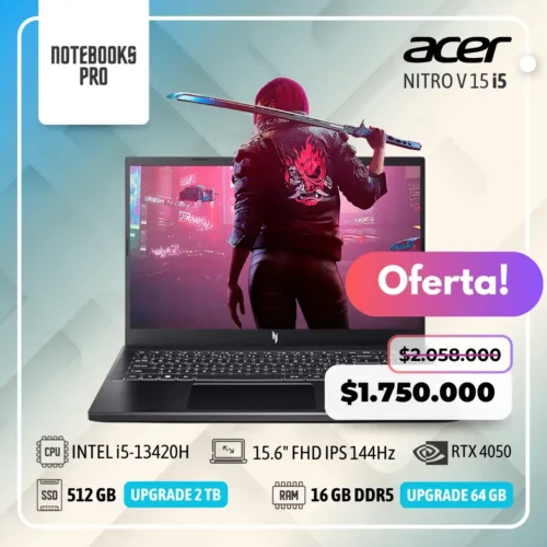 ACER NITRO V 15 i5 - i5-13420H - SSD 512 GB - 16 GB RAM DDR5 - 15.6" FHD IPS 144Hz - RTX 4050