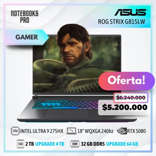 ASUS ROG STRIX G815LW - INTEL CORE ULTRA 9 275HX - SSD 2 TB - 32 GB RAM DDR5 - RTX 5080 - 18" WQXGA IPS 240Hz