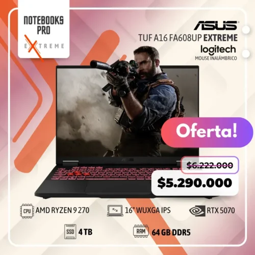 ASUS TUF A16 FA608UP EXTREME - RYZEN 9 270 - SSDS 4 TB - 64 GB DDR5 - RTX 5070 - 16" WUXGA IPS
