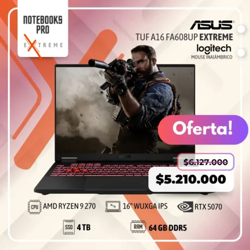 ASUS TUF A16 FA608UP EXTREME - RYZEN 9 270 - SSDS 4 TB - 64 GB DDR5 - RTX 5070 - 16" WUXGA IPS