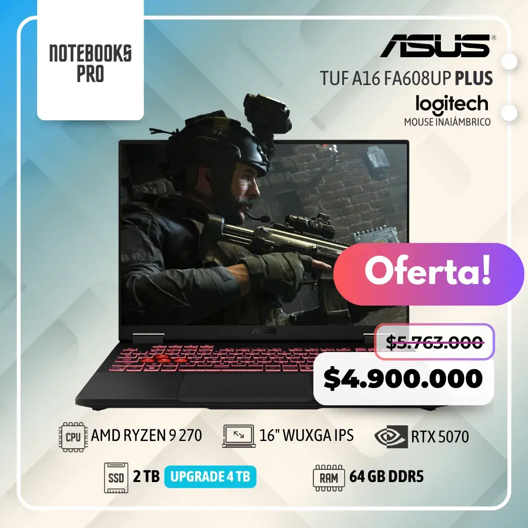 ASUS TUF A16 FA608UP PLUS - RYZEN 9 270 - SSDS 2 TB - 64 GB DDR5 - RTX 5070 - 16" WUXGA IPS