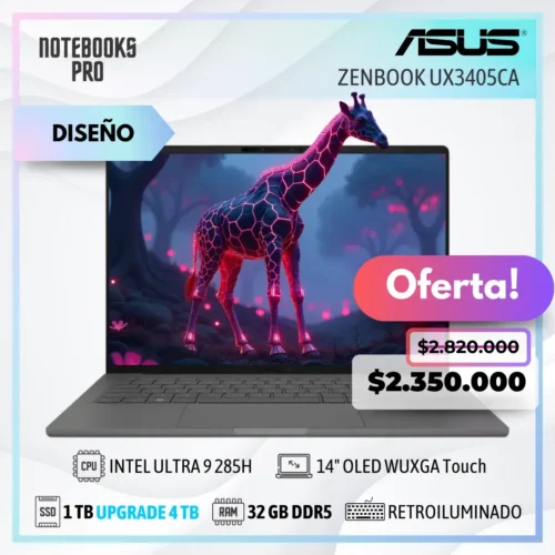 ASUS ZENBOOK UX3405CA - INTEL CORE ULTRA 9 285H - SSD 1 TB - 32 GB RAM DDR5 - 14" OLED WUXGA Touch