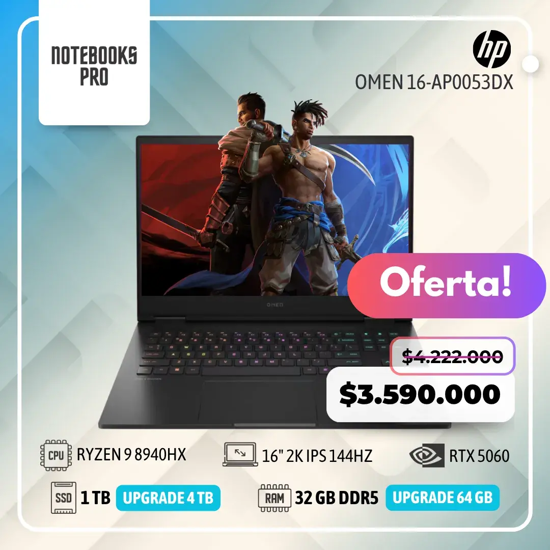 HP OMEN 16-AP0053DX - RYZEN 9 8940HX - SSD 1 TB - 32 GB RAM DDR5 - RTX 5060 - 16" FHD+ IPS 144Hz