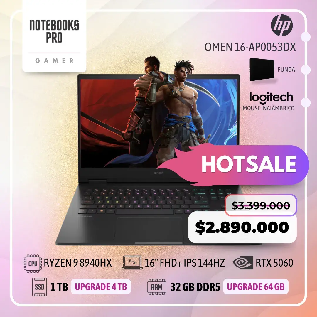 HP OMEN 16-AP0053DX - RYZEN 9 8940HX - SSD 1 TB - 32 GB RAM DDR5 - RTX 5060 - 16" FHD+ IPS 144Hz