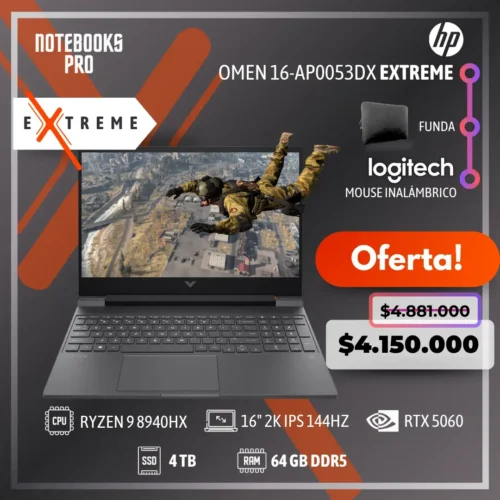 HP OMEN 16-AP0053DX EXTREME - RYZEN 9 8940HX  - SSD 4 TB - 64 GB RAM DDR5 - RTX 5060 - 16" 2K IPS 144Hz