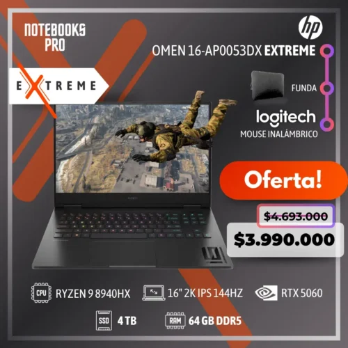 HP OMEN 16-AP0053DX EXTREME - RYZEN 9 8940HX  - SSD 4 TB - 64 GB RAM DDR5 - RTX 5060 - 16" 2K IPS 144Hz