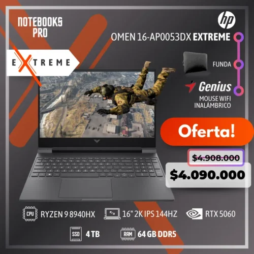 HP OMEN 16-AP0053DX EXTREME - RYZEN 9 8940HX  - SSD 4 TB - 64 GB RAM DDR5 - RTX 5060 - 16" 2K IPS 144Hz