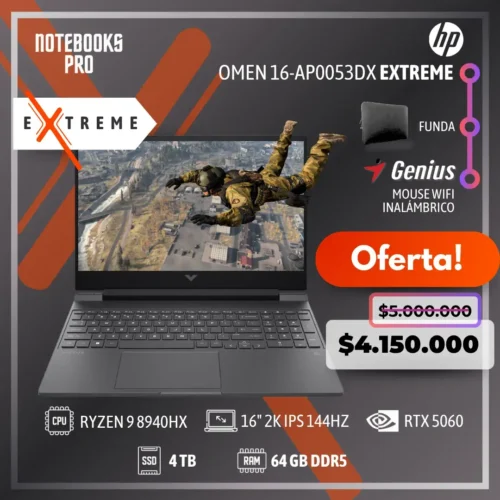 HP OMEN 16-AP0053DX EXTREME - RYZEN 9 8940HX  - SSD 4 TB - 64 GB RAM DDR5 - RTX 5060 - 16" 2K IPS 144Hz