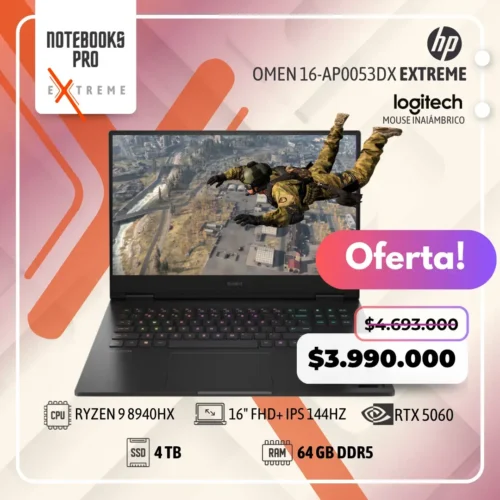 HP OMEN 16-AP0053DX EXTREME - RYZEN 9 8940HX  - SSD 4 TB - 64 GB RAM DDR5 - RTX 5060 - 16" FHD+ IPS 144Hz