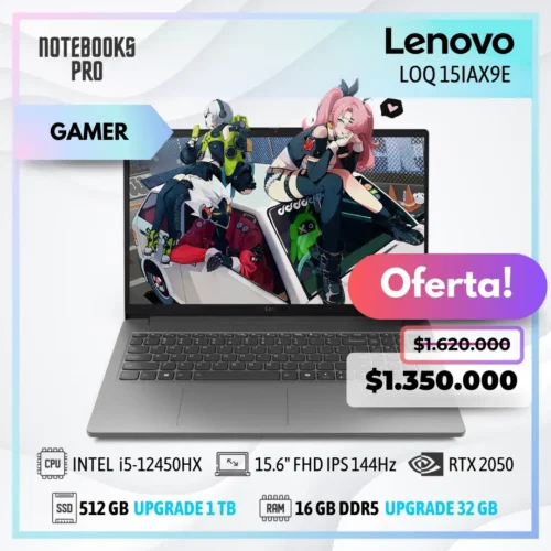LENOVO LOQ 15IAX9E - i5-12450HX - SSD 512 GB - 16 GB DDR5 - RTX 2050 - 15.6" FHD IPS 144Hz