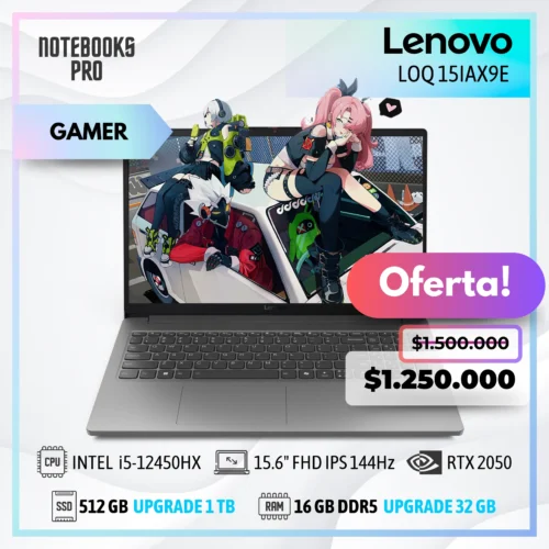 LENOVO LOQ 15IAX9E - i5-12450HX - SSD 512 GB - 16 GB DDR5 - RTX 2050 - 15.6" FHD IPS 144Hz