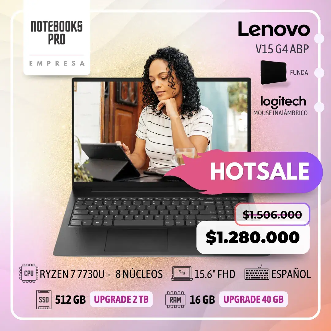 LENOVO V15 G4 ABP - RYZEN 7 7730U - SSD 512 GB - 16 GB - 15.6" FHD - 8 núcleos - Teclado español