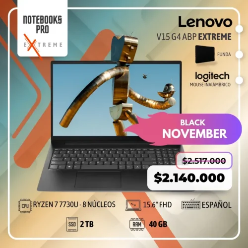 LENOVO V15 G4 ABP EXTREME - RYZEN 7 7730U - SSD 2 TB - 40 GB - 15.6" FHD - 8 núcleos - Teclado español