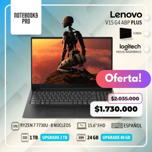 LENOVO V15 G4 ABP PLUS - RYZEN 7 7730U - SSD 1 TB - 24 GB - 15.6" FHD - 8 núcleos - Teclado español