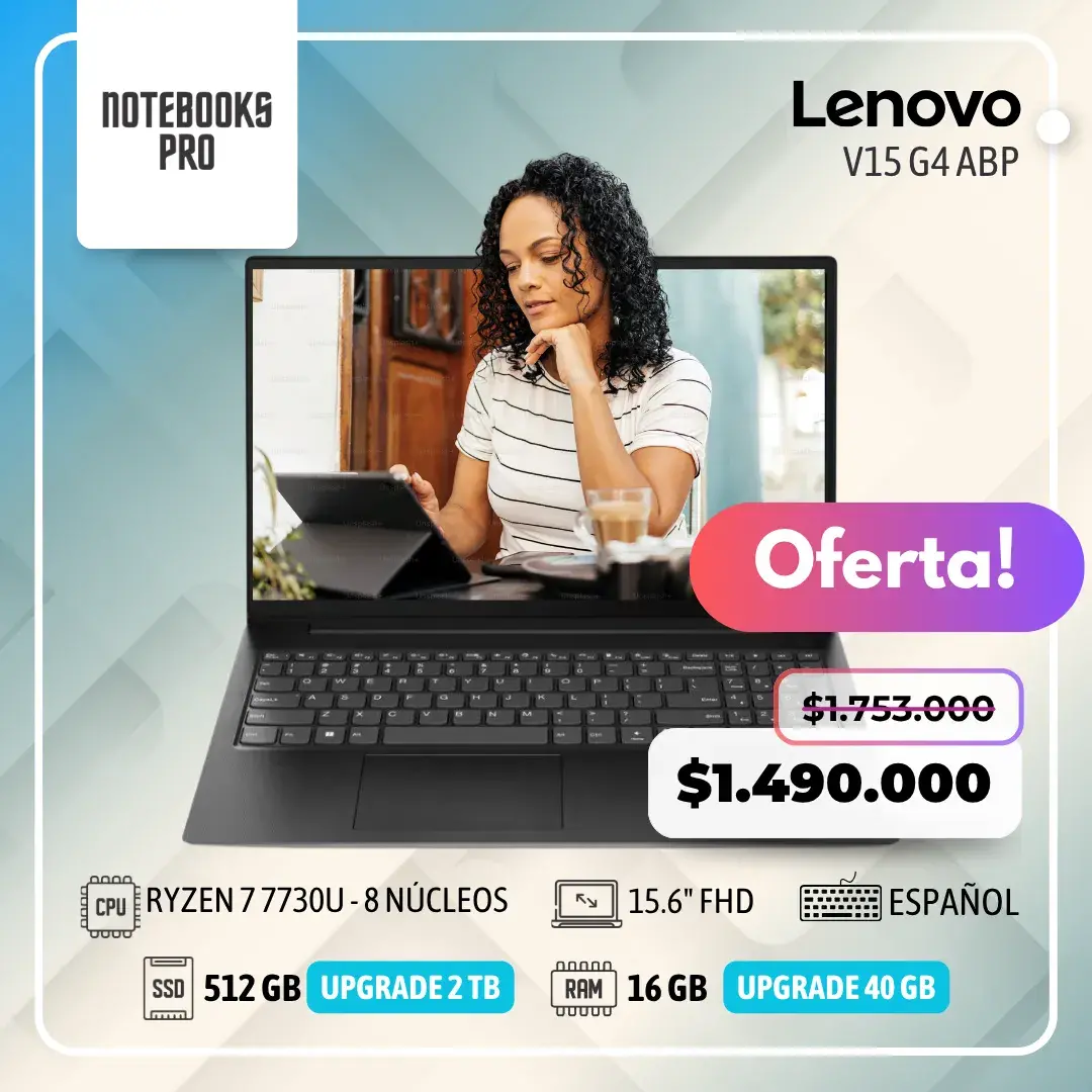 LENOVO V15 G4 ABP - RYZEN 7 7730U - SSD 512 GB - 16 GB - 15.6" FHD - 8 núcleos - Teclado español