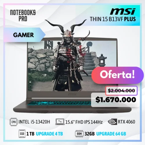 MSI THIN 15 B13VF PLUS - i5-13420H - SSD 1TB - 32 GB RAM - RTX 4060 - 15.6" FHD IPS 144Hz - Teclado Retroiluminado - 8 Núcleos