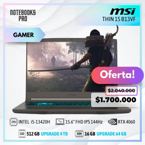 MSI THIN 15 B13VF - i5-13420H - SSD 512 GB - 16 GB RAM - RTX 4060 - 15.6" FHD IPS 144Hz