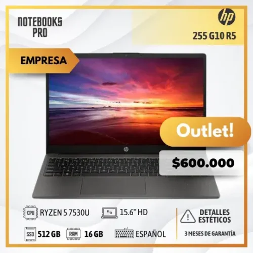 (OUTLET) HP 255 G10 R5 - RYZEN 5 7530U - SSD 512 GB - 16 GB RAM - 15.6" HD
