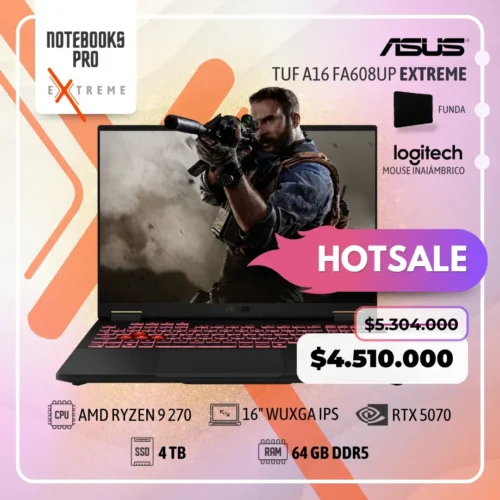 ASUS TUF A16 FA608UP EXTREME - RYZEN 9 270 - SSDS 4 TB - 64 GB DDR5 - RTX 5070 - 16" WUXGA IPS