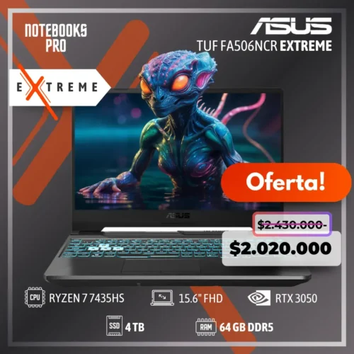ASUS TUF FA506NCR EXTREME - RYZEN 7 7435HS - SSD 4 TB - 64 GB RAM DDR5 - 15.6" FHD - RTX 3050