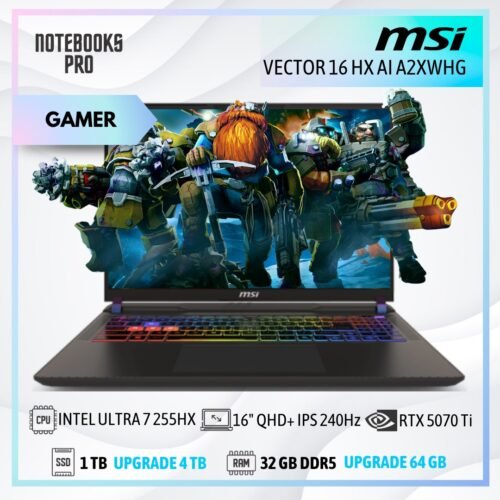 MSI VECTOR 16 HX AI A2XWHG - INTEL ULTRA 7 255HX - SSD 1 TB - 32 GB RAM DDR5 - RTX 5070 Ti - 16" QHD+ IPS 240Hz