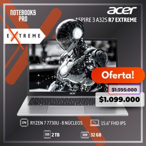 ACER ASPIRE 3 A325 Extreme - RYZEN 7 7730U - SSD 2 TB - 32 GB RAM - 15.6" FHD - 8 Núcleos