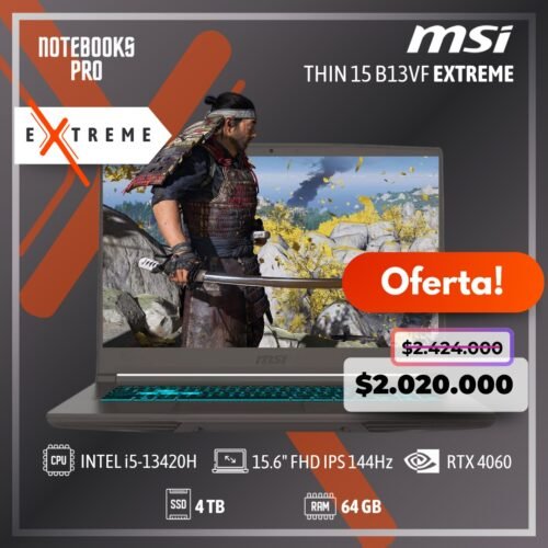 MSI THIN 15 B13VF EXTREME - i5-13420H - SSD 4 TB - 64 GB RAM - RTX 4060 - 15.6" FHD IPS 144Hz - Teclado Retroiluminado