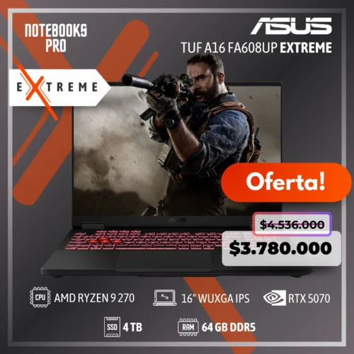 ASUS TUF A16 FA608UP EXTREME - RYZEN 9 270 - SSDS 4 TB - 64 GB DDR5 - RTX 5070 - 16" WUXGA IPS