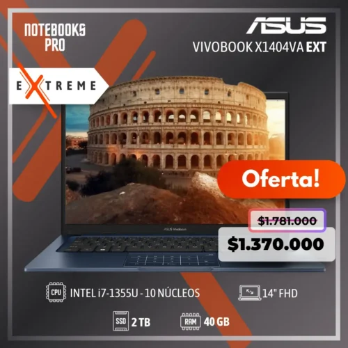 ASUS VIVOBOOK X1404VA EXTREME - i7-1355U - SSD 2 TB - 40 GB RAM - 14" FHD - 10 Núcleos