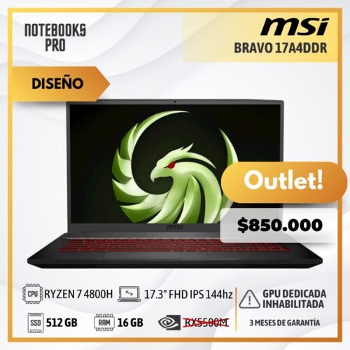 (OUTLET) MSI BRAVO 17A4DDR - RYZEN 7 4800H - SSD 512 GB - 16 GB RAM - 17.3" FHD IPS 144hz