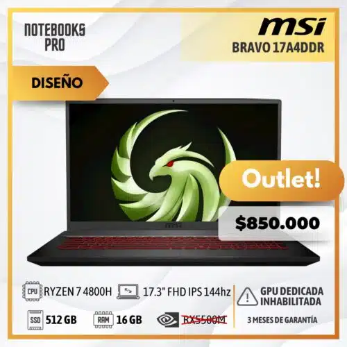 (OUTLET) MSI BRAVO 17A4DDR - RYZEN 7 4800H - SSD 512 GB - 16 GB RAM - 17.3" FHD IPS 144hz