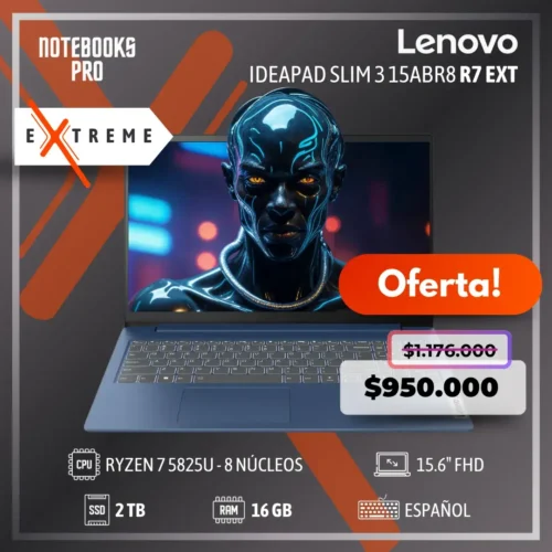 LENOVO IDEAPAD SLIM 3 15ABR8 EXTREME - RYZEN 7 5825U - SSD 2 TB - 16 GB RAM - 15.6" FHD - 8 núcleos - Teclado español
