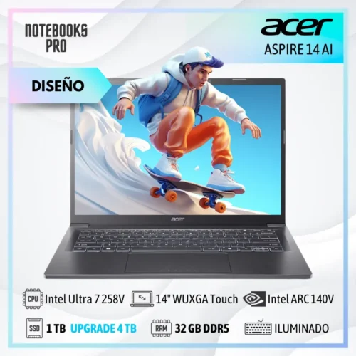 ACER ASPIRE 14 AI - Intel Core ULTRA 7 258V - SSD 1 TB - 32 GB RAM DDR5 - Intel ARC 140V - 14" WUXGA IPS Touch