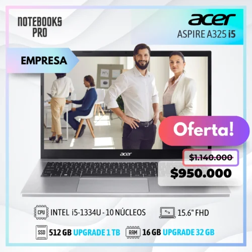 ACER ASPIRE 3 A325 - i5-1334U - SSD 512 GB - 16 GB RAM - 15.6" FHD - 10 Núcleos