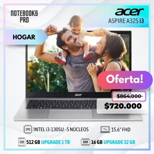 ACER ASPIRE 3 A325 - i3-1305U - SSD 512 GB - 16 GB RAM - 15.6" FHD - 5 Núcleos