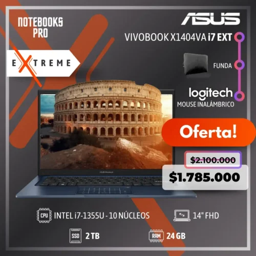 ASUS VIVOBOOK X1404VA EXTREME - i7-1355U - SSD 2 TB - 24 GB RAM - 14" FHD - 10 Núcleos