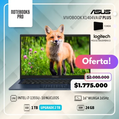 ASUS VIVOBOOK X1404VA PLUS - i7-1355U - SSD 1 TB - 24 GB RAM - 14" FHD - 10 Núcleos