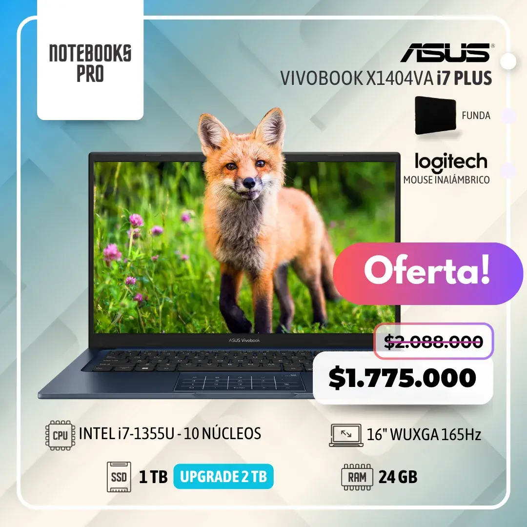 ASUS VIVOBOOK X1404VA PLUS - i7-1355U - SSD 1 TB - 24 GB RAM - 14" FHD - 10 Núcleos