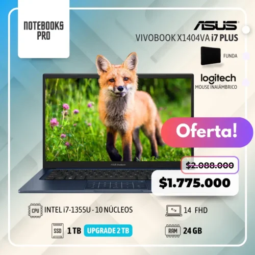 ASUS VIVOBOOK X1404VA PLUS - i7-1355U - SSD 1 TB - 24 GB RAM - 14" FHD - 10 Núcleos